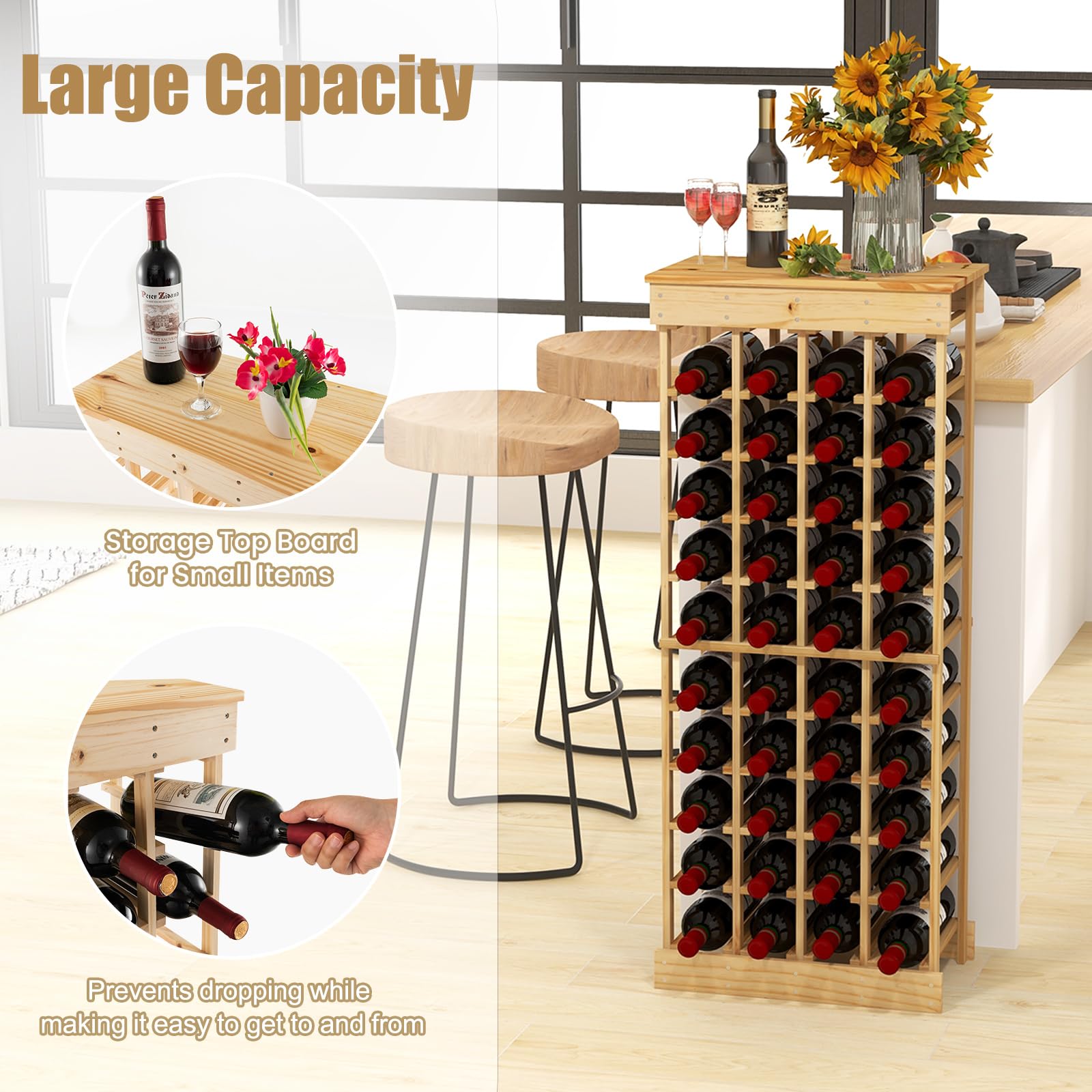 GIANTEX Scaffale Da Cucina Con Prese e Porte Usb, Armadietto Per Vino Con Supporto In Vetro Per 24 Bottiglie e 9 Bicchieri, Scaffale a 4 Livelli, 76 x 48 x 163 cm