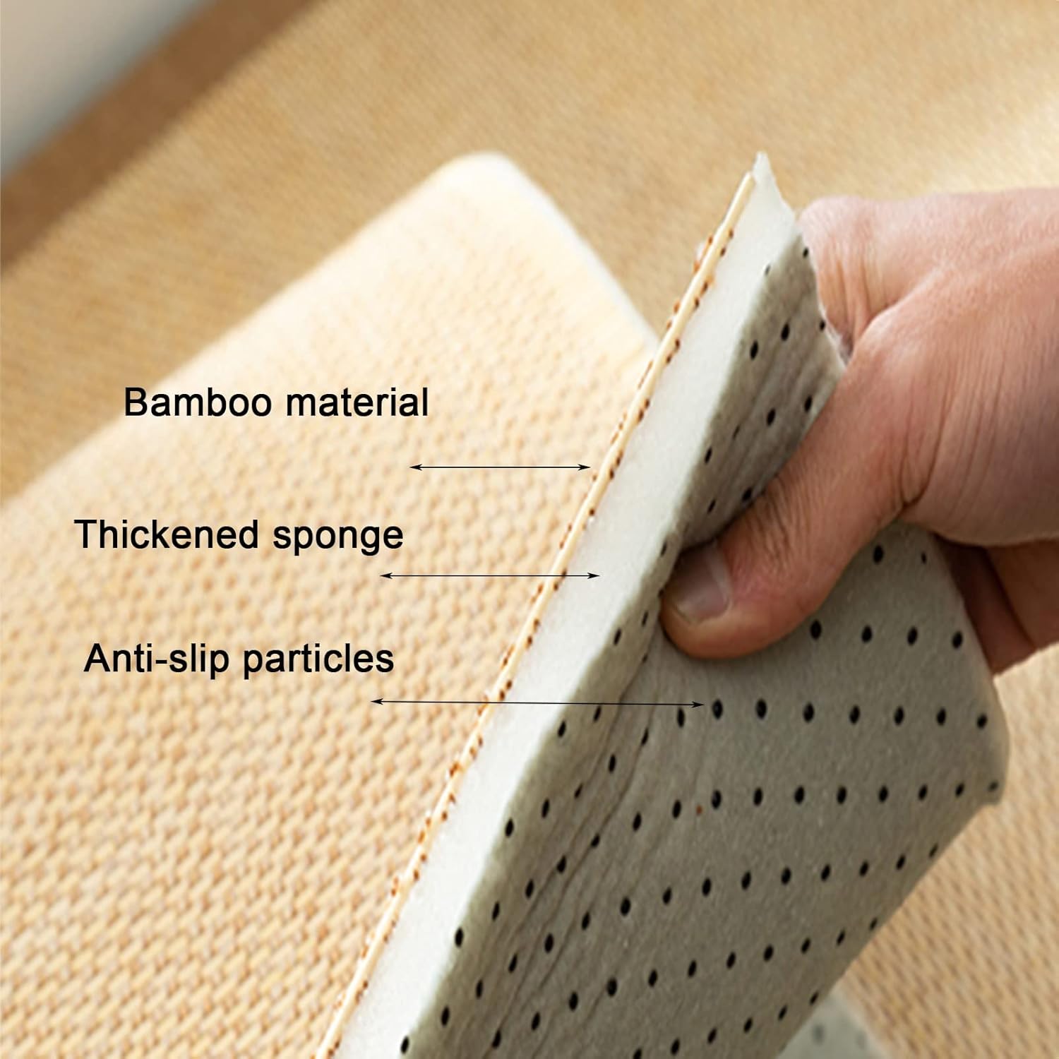 Natural Bamboo Woven Carpet Bedroom Corridor Soft Non-Slip Mat Manual Edging Crawling Mat Thickened Sponge Customizable (Color : Beige Size : 150x200cm) (Beige 90x180cm)