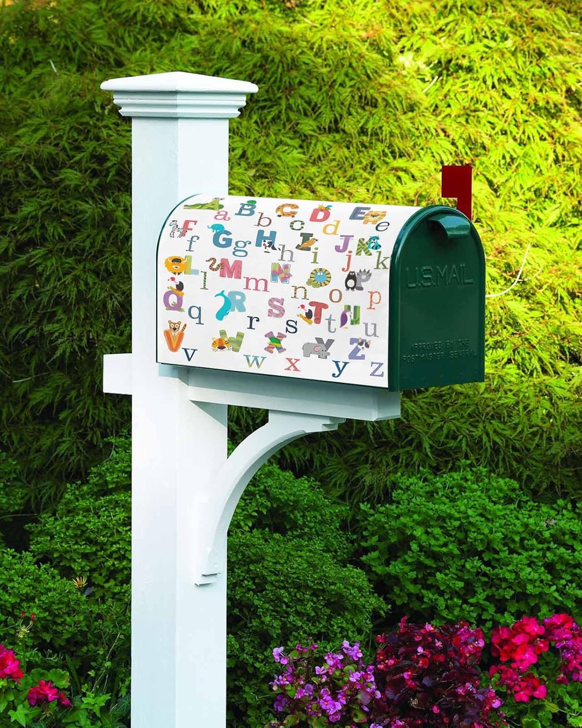 Colorful Alphabet Mailbox Covers Magnetic Standard Size, Cartoon Animal Color Block Art Decorative Post Letter Numbers Box Wrap Decoration Covers Small Accessories for Garden Yard Outdoor Décor