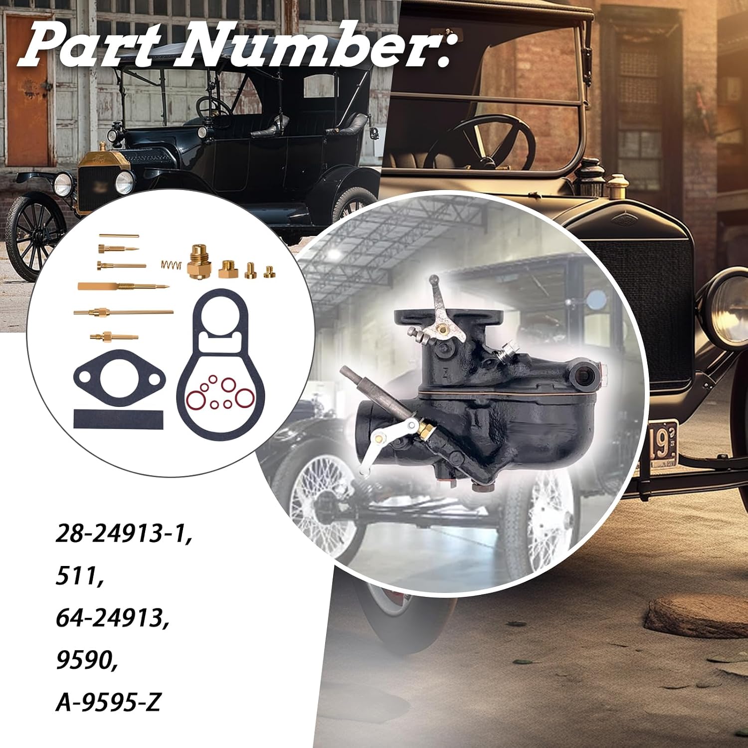 28-24913-1 Carburetor Major Repair Kit/Carburetor Rebuild Kit Fits for Model A & AA Base versions Ford 1926-1932,also compatible with today's complex fuels