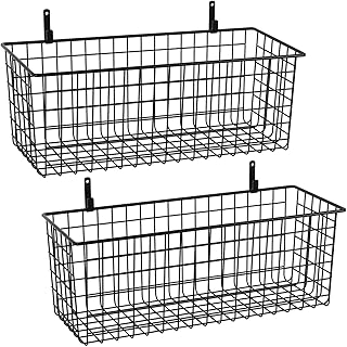 2 Sets Extra Large Hanging Wall Basket, Black Metal Wire Baskets with St...