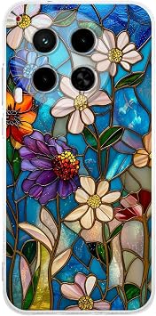 PrintiFy Tecno Camon 30 5G ile Uyumlu Vitray Mavi Bahar Tasar ml   effaf Silikon K l f