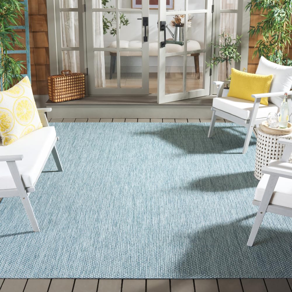 SAFAVIEH Courtyard Collection CY8521 Indoor/ Outdoor splashpoof Easy scrubbing Patio Backyard Mudroom Area-Rug, 9' x 12', Aqua/Grey