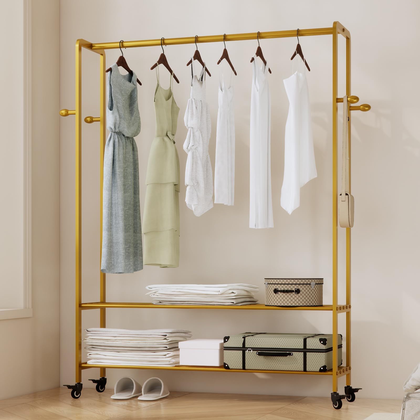 Amazon.com: BxuxJar Rolling Clothing Rack with Wheels and Basket ...