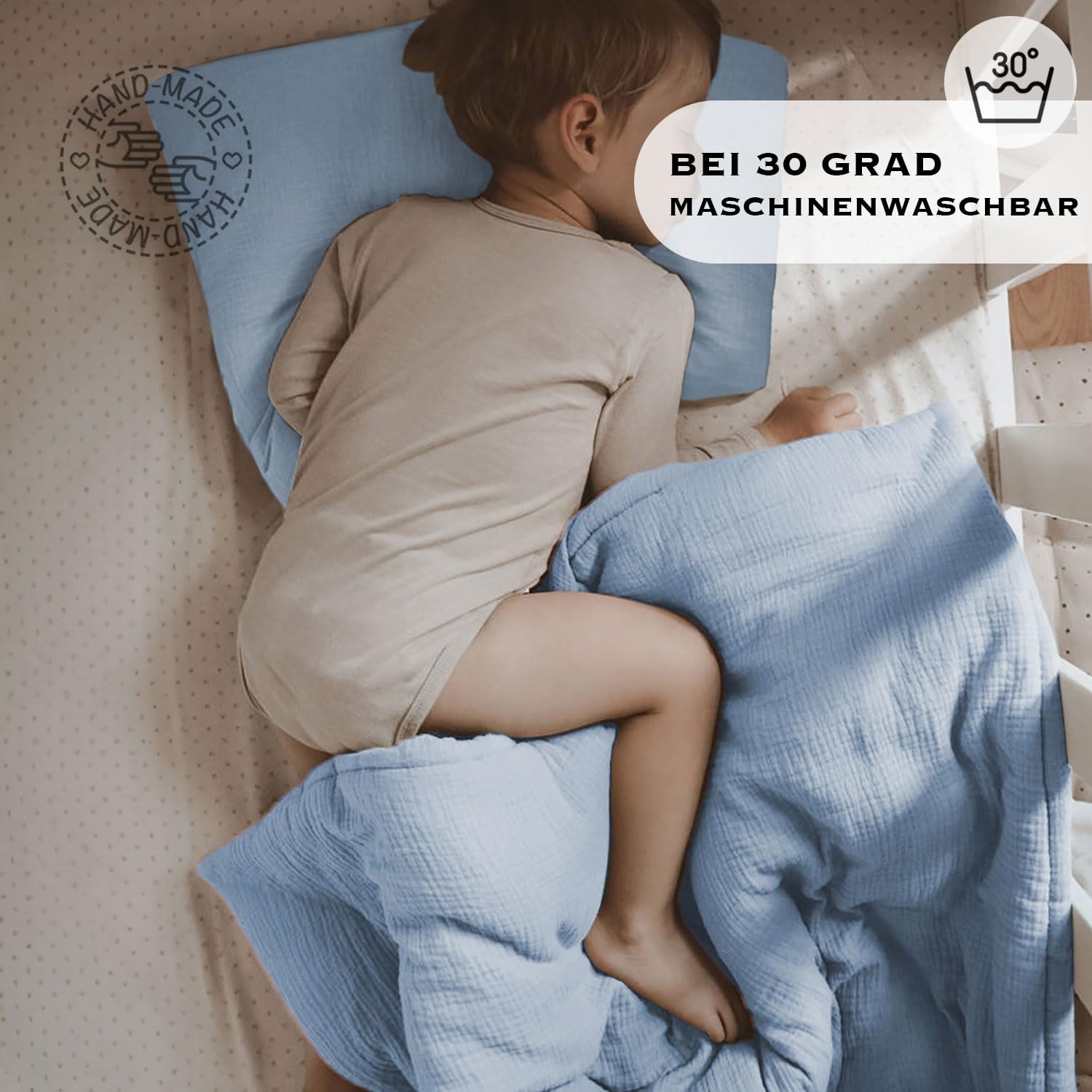 PaLulli® Komplet pościeli z muślinu 135 x 200 cm, poszewka na poduszkę 80 x 80 cm, pościel dziecięca ze 100% bawełny ekologicznej, certyfikat Oeko-Tex, 135 x 200 cm + 80 x 80 cm (niebieska)