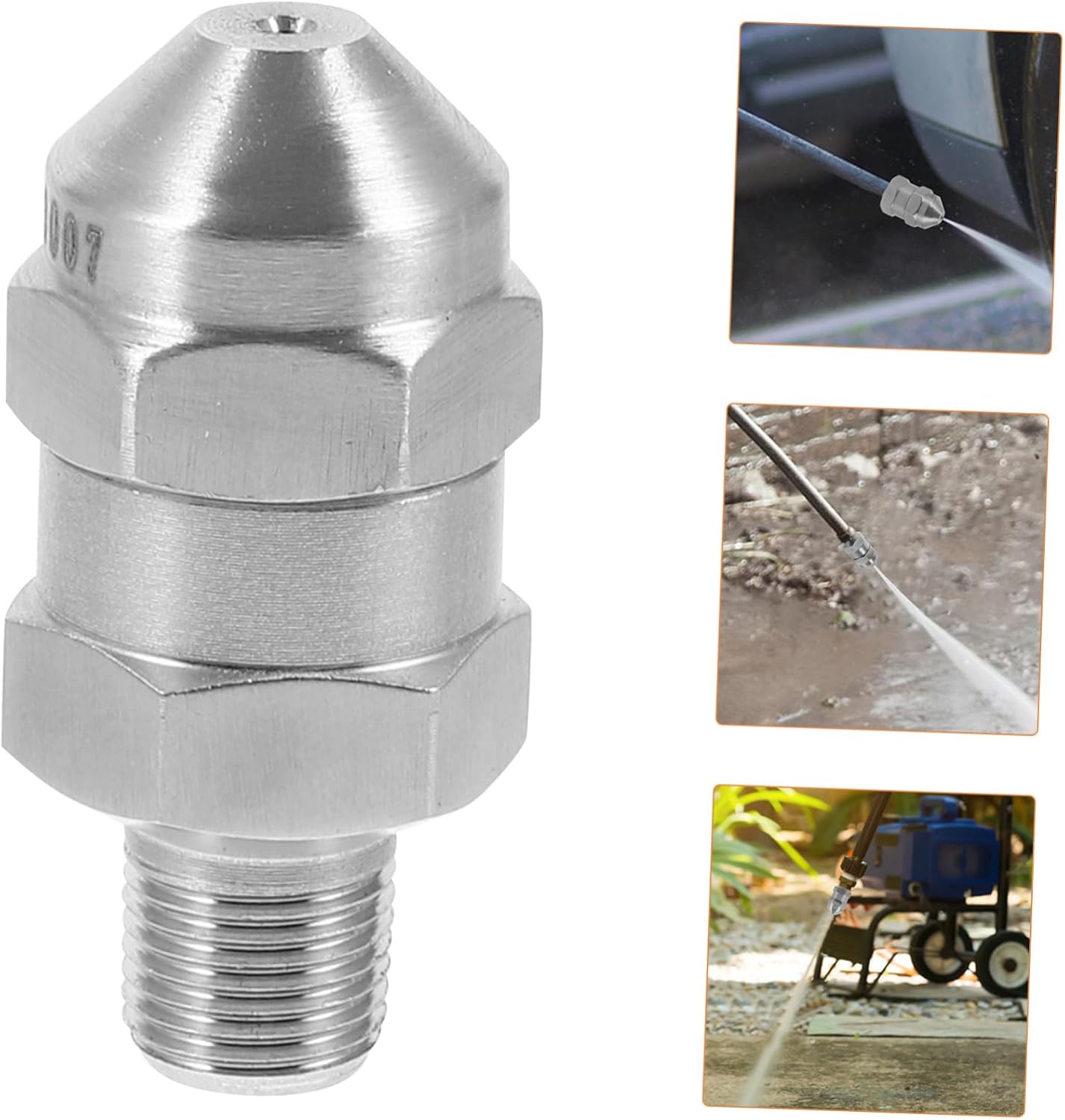 High-Pressure Stainless Steel Sprayer Nozzle Compact Replacement for Car Washing Outdoor Cleaning and Patio Driveway Maintenance