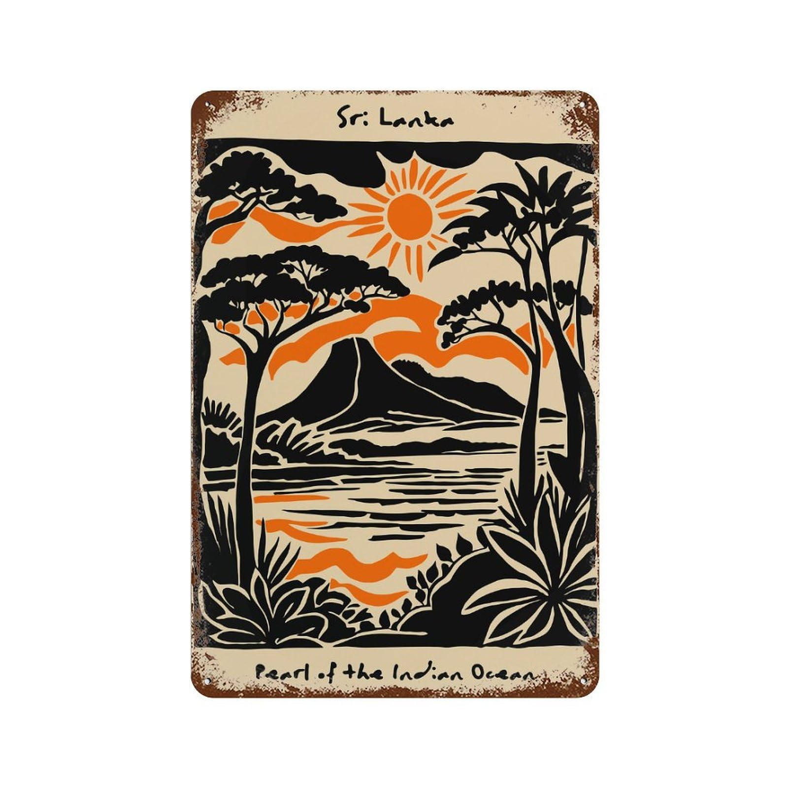 Sri Lanka Landscape Art Print Decorative Tin Sign 11.8"x7.9", Vintage Wall Decor for Basement, Hobby Room And Garage Decor