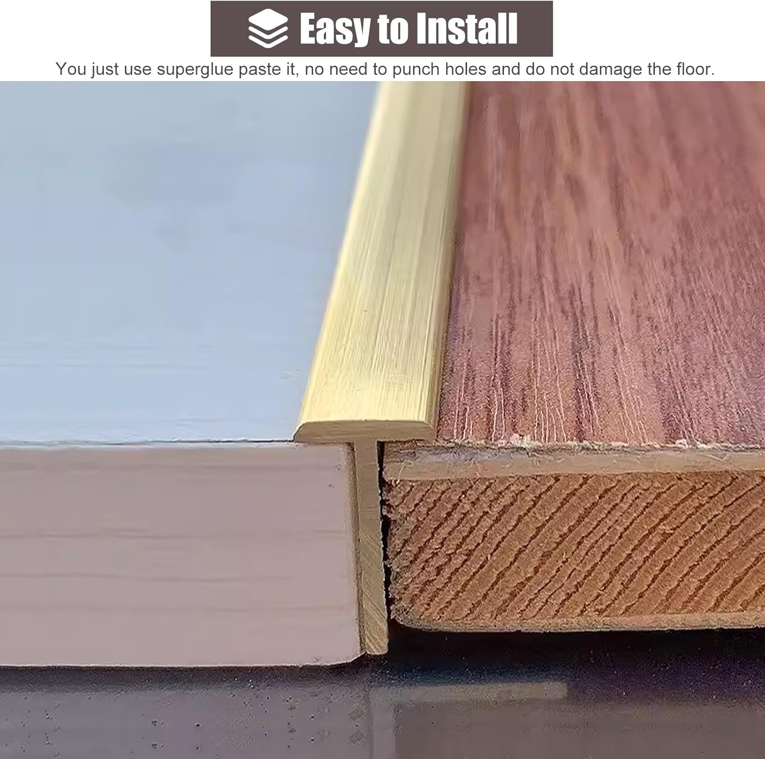 Door Threshold, Brushed Brass Floor Transition Strip Tile to Wood, T ing Seam Binder for Joining Gaps