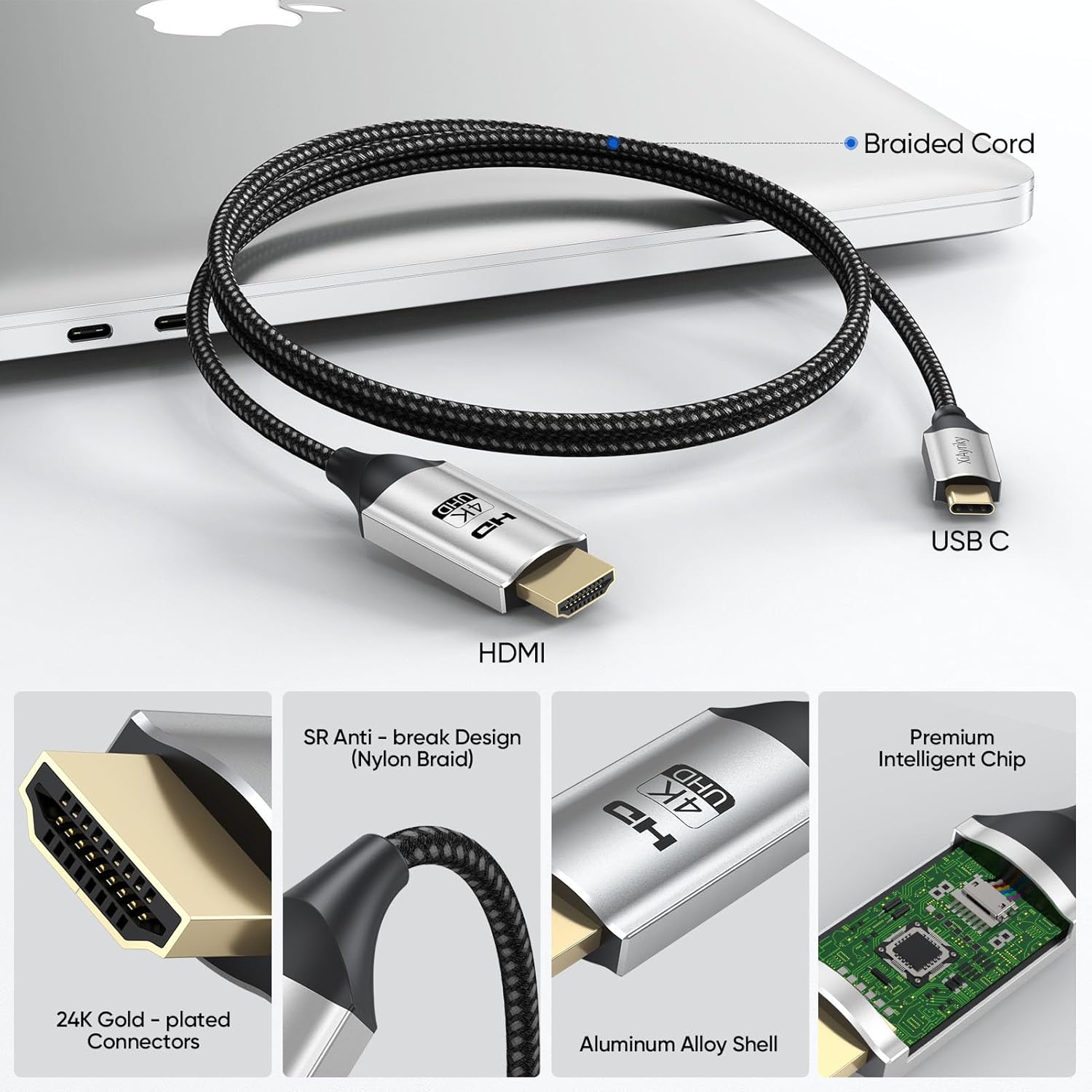 3FT USB C to HDMI Cable 10-Pack, 4K USBC to HDMI Cable (Thunderbolt 3/4/5 Compatible), Source Type C to HDMI Monitor for iPhone 16/15/Galaxy/MacBook Pro Air/Mac mini 2024/iPad Pro/Pixel/Surface Pro