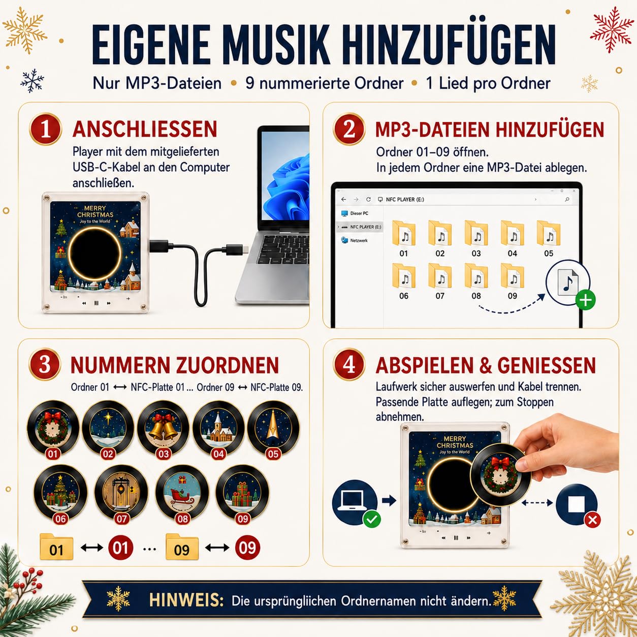 Christmas Magnetische Kühlschrank Vinyl Spieluhr Weihnachten - 9 Discs (Christmas-B)
