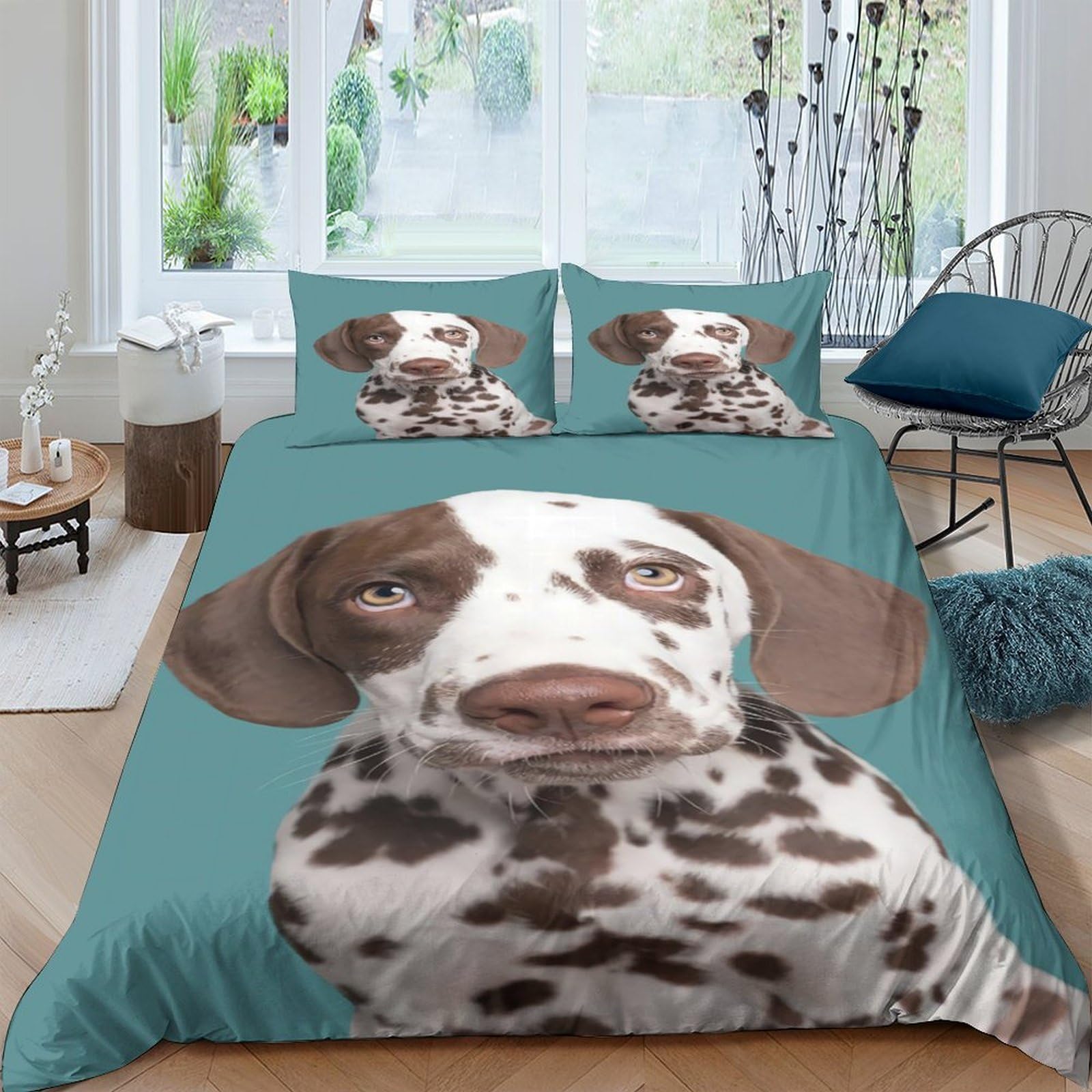 XFKLYNVCJ 3D Printed Dalmatian puppy Bedding Cover Brushed Microfiber cute pet portrait style Comforter Cover Soft Breathable Wrinkle Free Hypoallergenic for Guest Room Daily Use Single（140x200cm）