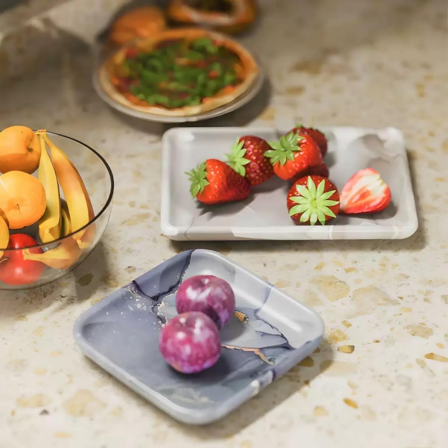4PCS Resin Tray Mold,Heart Square Rectangle Jewelry Plate Mould for Resin Epoxy Casting Fruit Jewelry Placement Trays Candles Holder Soap Dish Home Decor