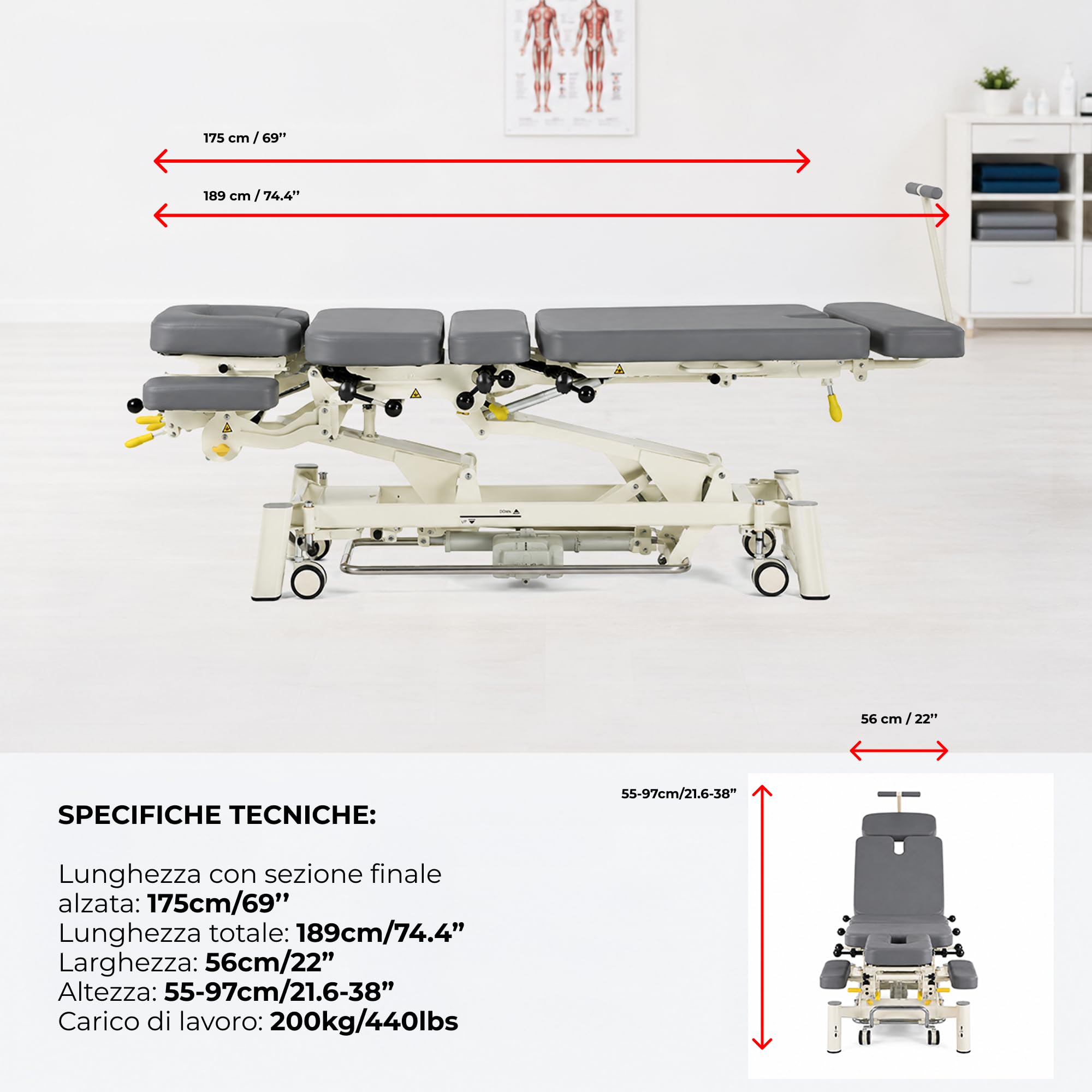 Lettino Chiropratico Elettrico 7 Sezioni con Drop Toracico/Pelvico