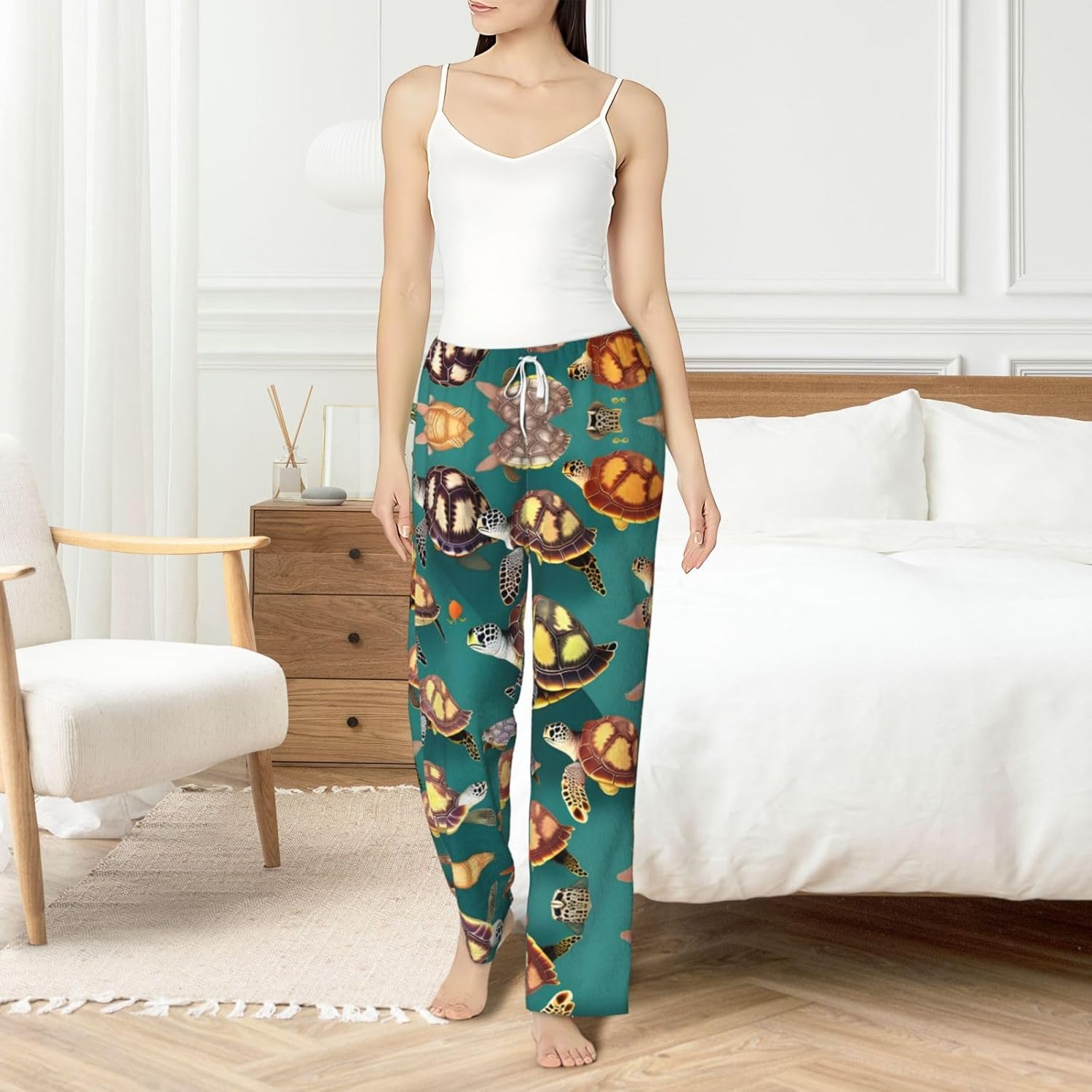 Many Animals Sea Turtles Print Cozy Christmas Pajama Pants,Flannel Pajama Bottoms,Cater To Various Body Types