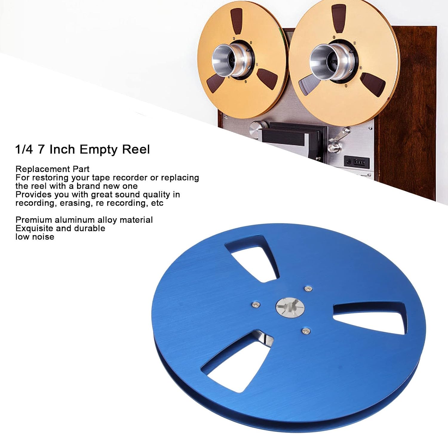 DAUERHAFT Take Up Reel Bend3 Hole 1/4 . 7 Inch Aperture Machine Part Low Noise Empty Take Up Reel for Reel to Reel Tape Player (Blue)