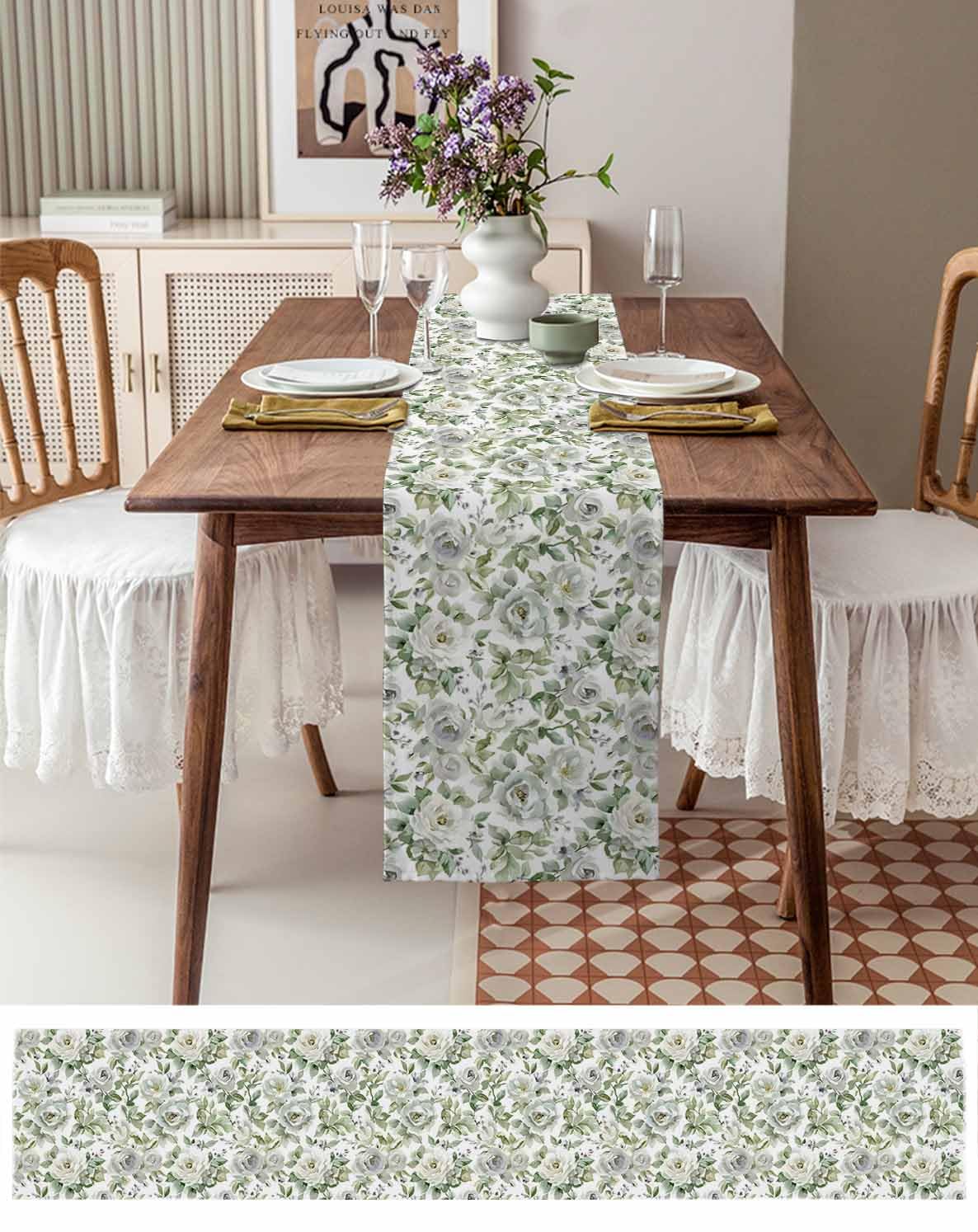 Amazon.com: Table Runners-90 Inch Long,Farmhouse Country Flower Camellia Linen  Dresser Scarves Dining Table Runner Watercolor White Floral Tabletop Scarf  for Home Kitchen Holiday Party Decor : Home & Kitchen