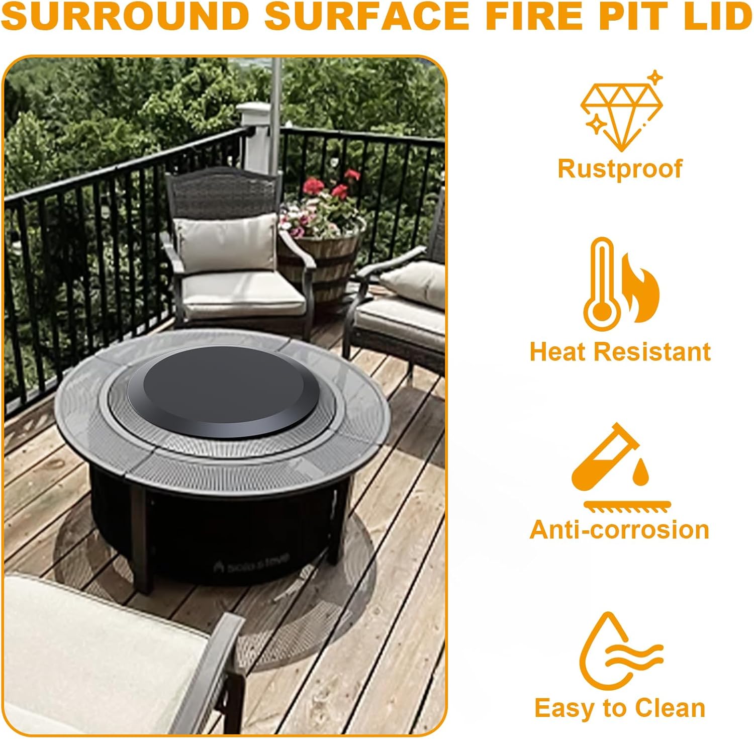 Surround Surface Fire Pit Lid for Solo Stove Bonfire and Ranger Tabletop Accessories, 23.75 Inch Heavy Duty Cold-Rolled Steel Fire Pit Cover for Outdoor and Camping