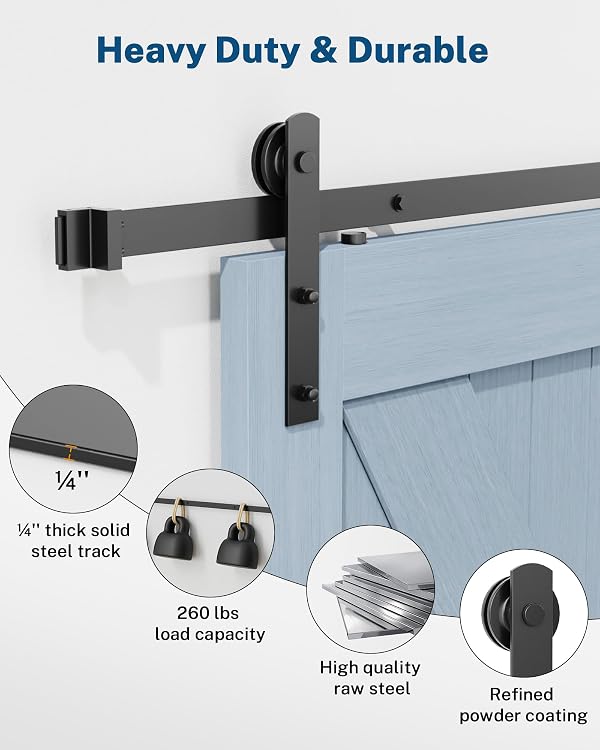 6.6FT Barn Door Hardware Kit with 2 Handles and Adjustable Floor Guide by TITECK - Used condition - Image 3