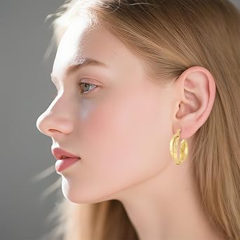 Gold Twisted Double Layer Hoop Earrings, Women's Creole Earrings, Sterling Silver 925 Post Earrings, Modern Women's Jewelry for Everyday Wear, Valentine's Day, Birth