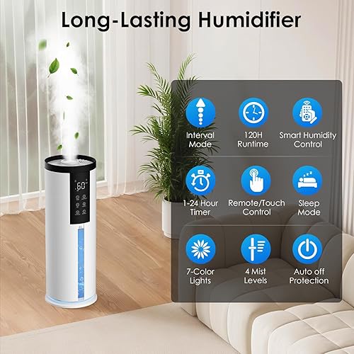 Miniatura 2 de Humidifiers for Large Room 550 ft - GloryAir 8L Cool Mist Humidifier for Bedroom Home Plants Baby, Top Fill, 120H Runtime, 4 Mist Spray Levels,