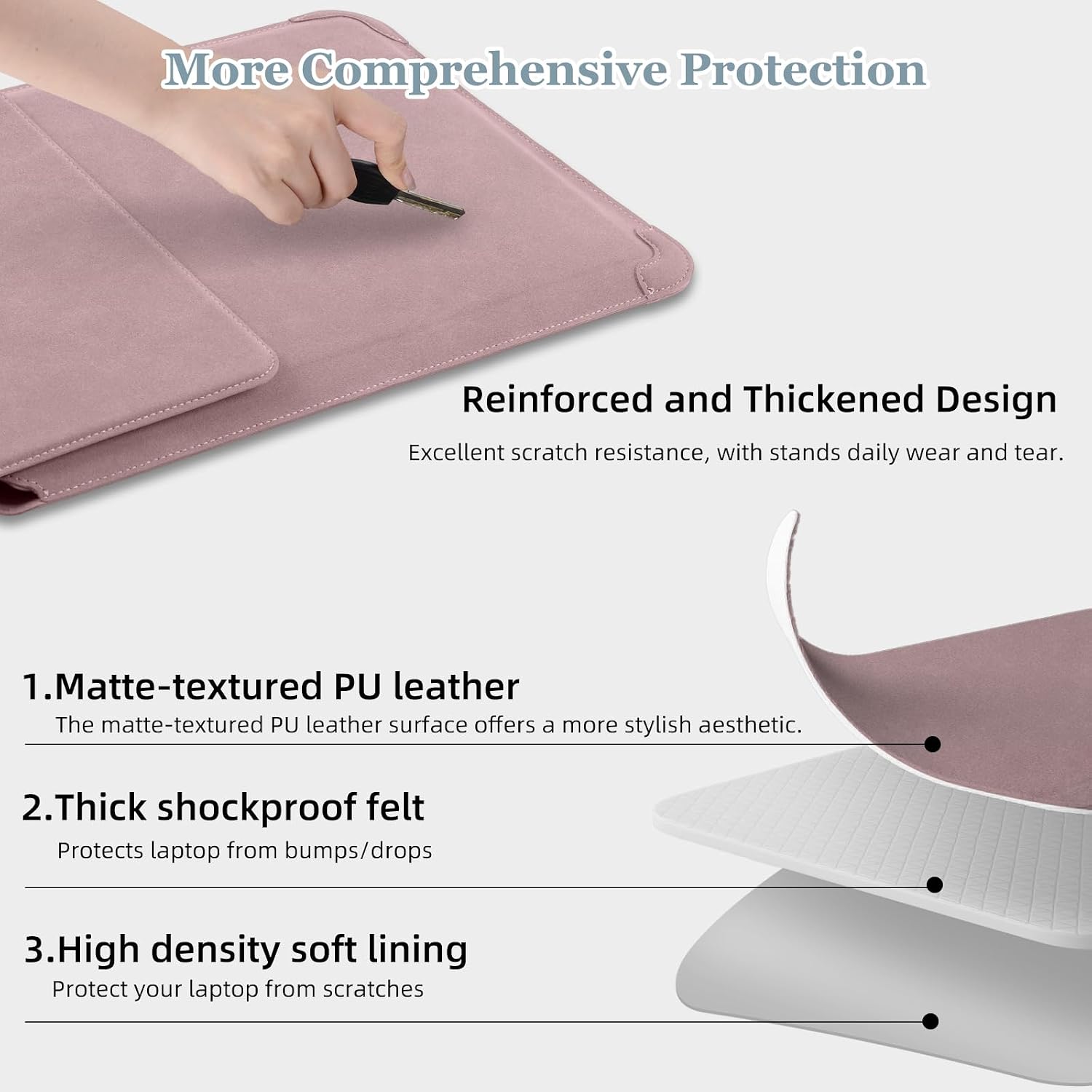 15-16 Inch Protective Laptop Sleeve Case with Stand, for MacBook Air 15" M5~M2 (2026-2023); MacBook Pro 16" M5~M1, Pro/Max(2026-2021), Matte PU Leather Laptop Case 15"-16" (Dark Pink)