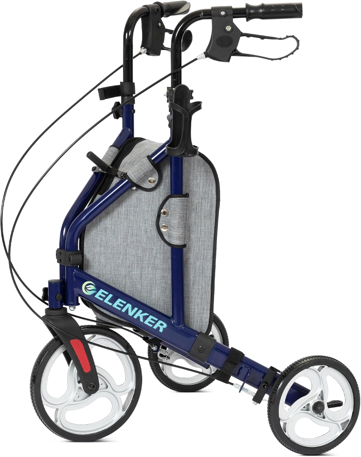 ELENKER 3 Wheel Walkers for Seniors, 3 Wheeled Rollator with 10 Wheels, Narrow Walkers for Small Spaces, Compact Folding, Ideal for Traveling, Blue