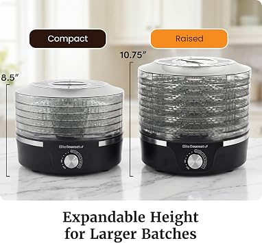 Elite Gourmet EFD319 Food Dehydrator, 5 BPA-Free 11.4 Trays Adjustable Temperature Controls, Jerky, Herbs, Fruit, Veggies, Dried Snacks, Black