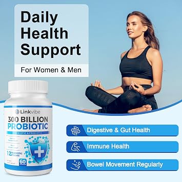 Probiotic 300 Billion CFU - 12 Strains with Organic Prebiotics for Digestive & Gut, Immune, Bloating Health - Probiotics for Women and Men - Daily Dairy Free, Shelf Stable - 120 Counts