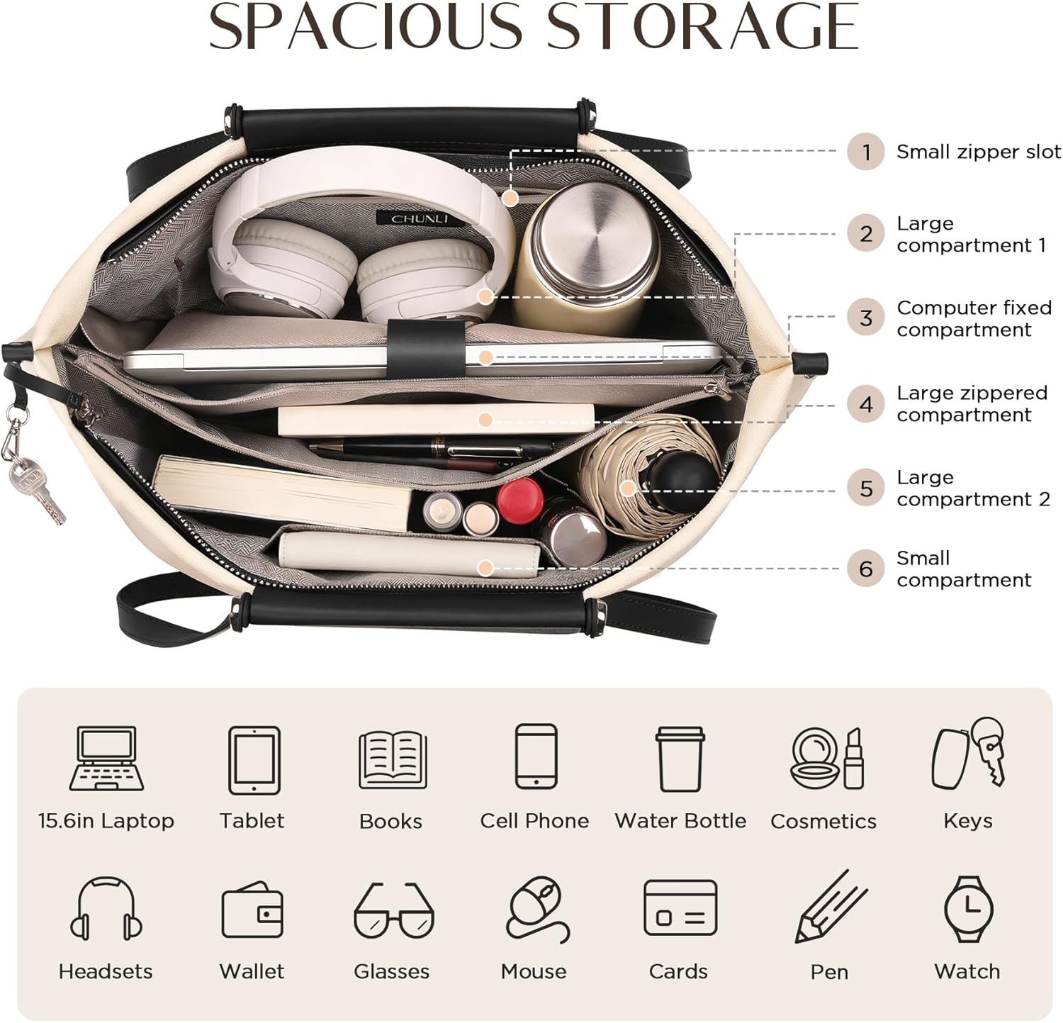 CHUNLI Laptop Tote Bag for Women,15.6 Inch Leather Work Bag Computer Purse, Waterproof Business Briefcase Handbags - Image 4