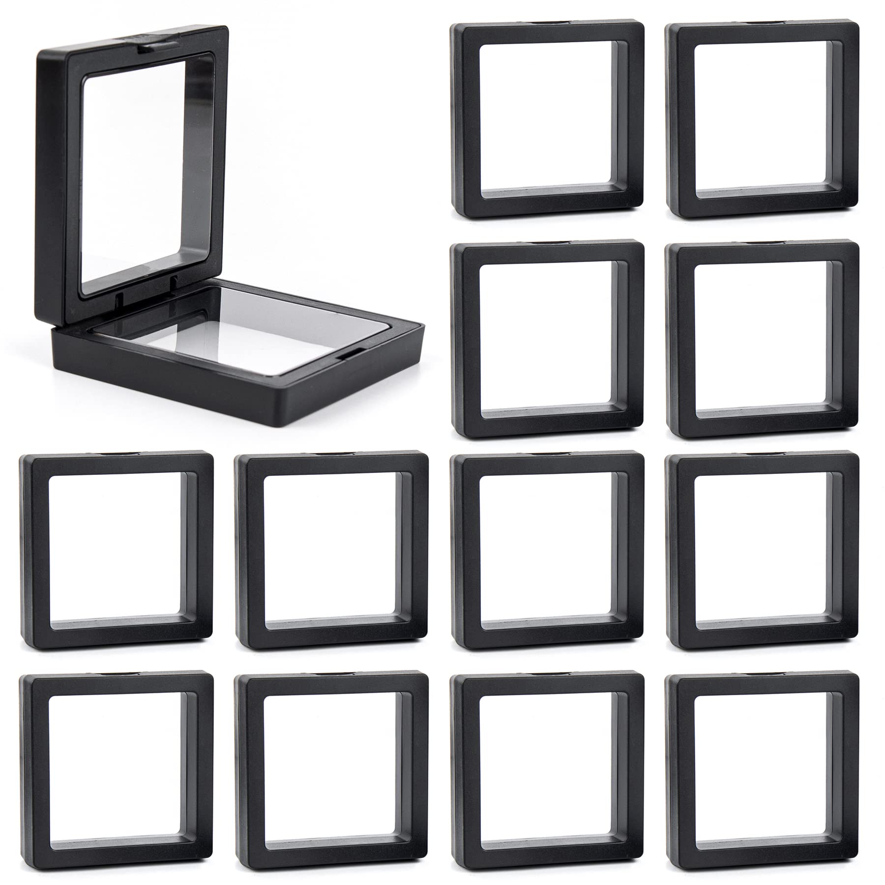 KMOTASUO 3D Floating Display Case, Transparent Film 3D Floating Coin Display Frame Holder Stands For Challenge Coin AA Medallions Jewerly Fossils Rocks, 2.75 X 2.75 X 0.75 Inches (Black-12Pcs - View #5