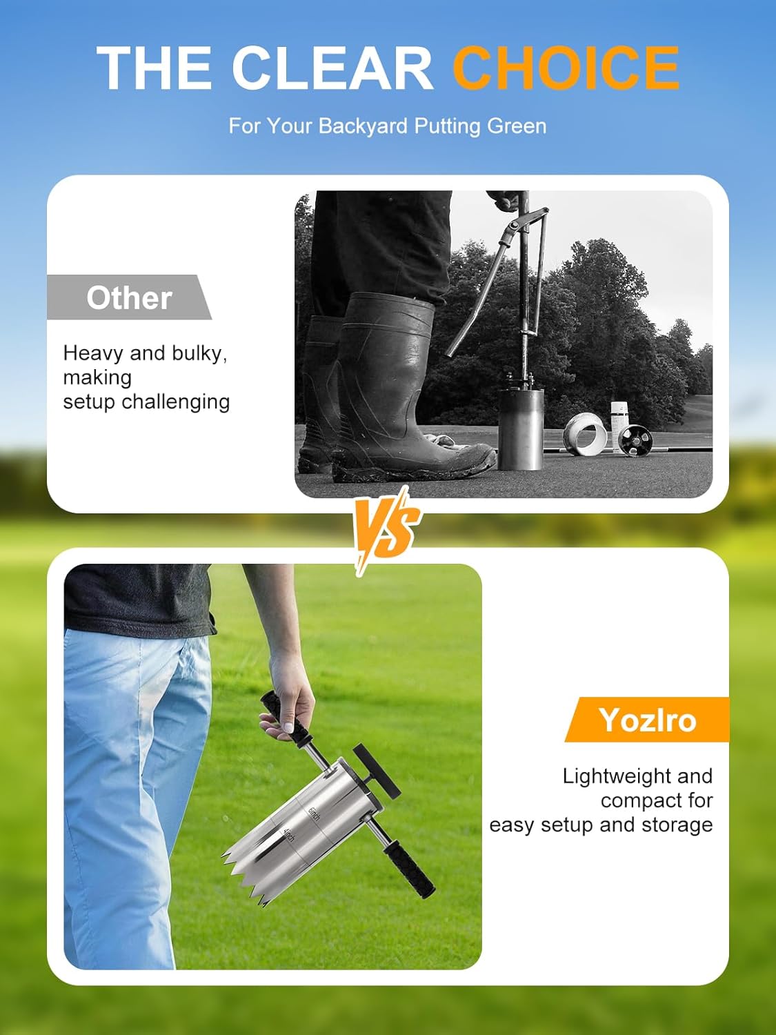 Portable Golf Hole Cutter – Detachable Non-Slip Handle, 4Inch & 6Inch USGA Standard 304 Stainless Steel Hole Digger, Backyard, Garden & Outdoor Golf Putting Green Practice