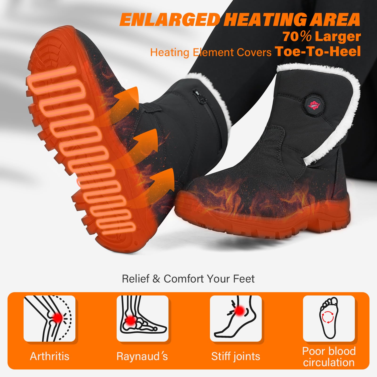 Dr.Warm Heated Boots for Women, Warm Fur Lined Heated Slippers Boot with 7.4V Rechargeable Battery Heated Shoes with Anti-Skid Sole Keep Feet Warm for Winter Indoor Outdoor/W8