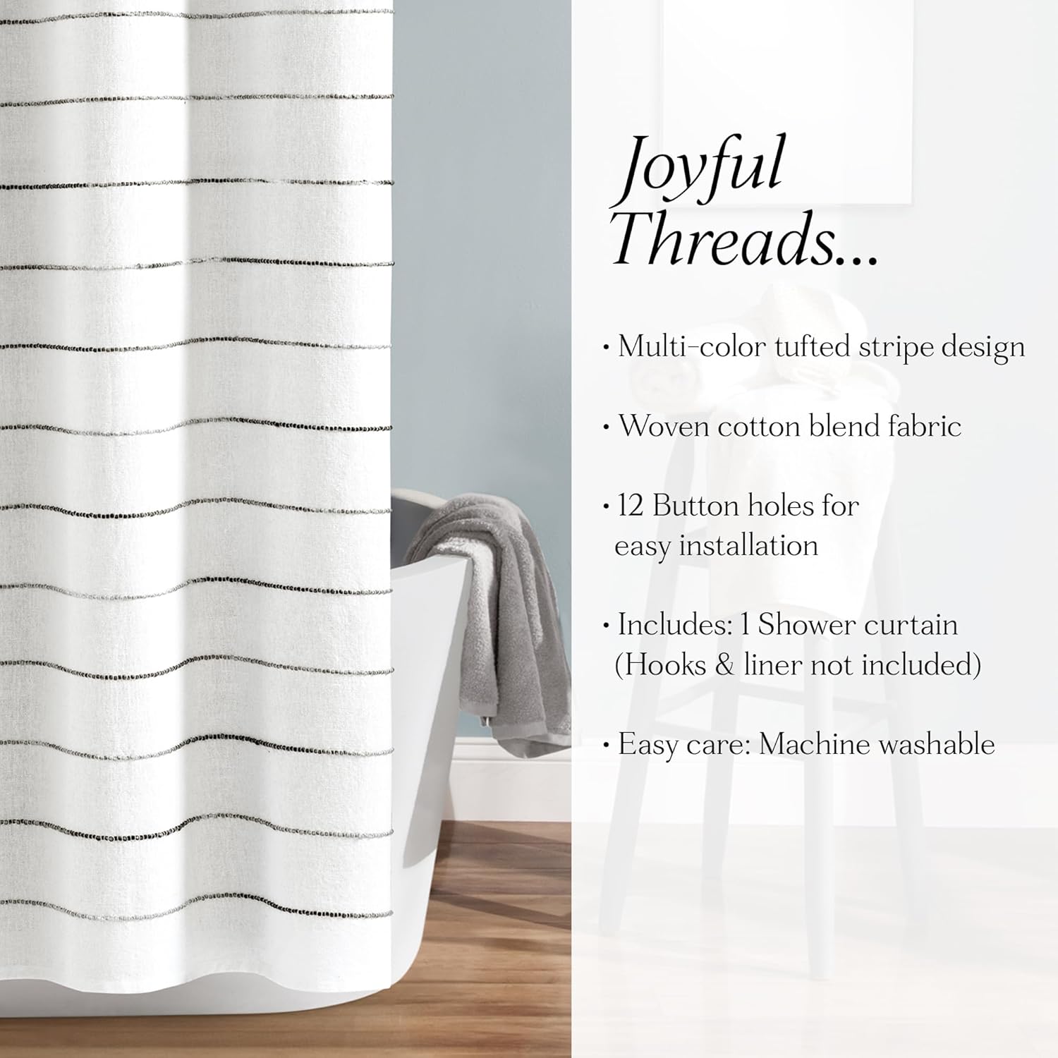 Lush Decor Ombre Stripe Yarn Dyed Cotton Shower Curtain, 72" W x 72" L, Gray & Multi - Fabric Shower Curtains - Striped Bathroom Curtain - Farmhouse & Coastal Decor