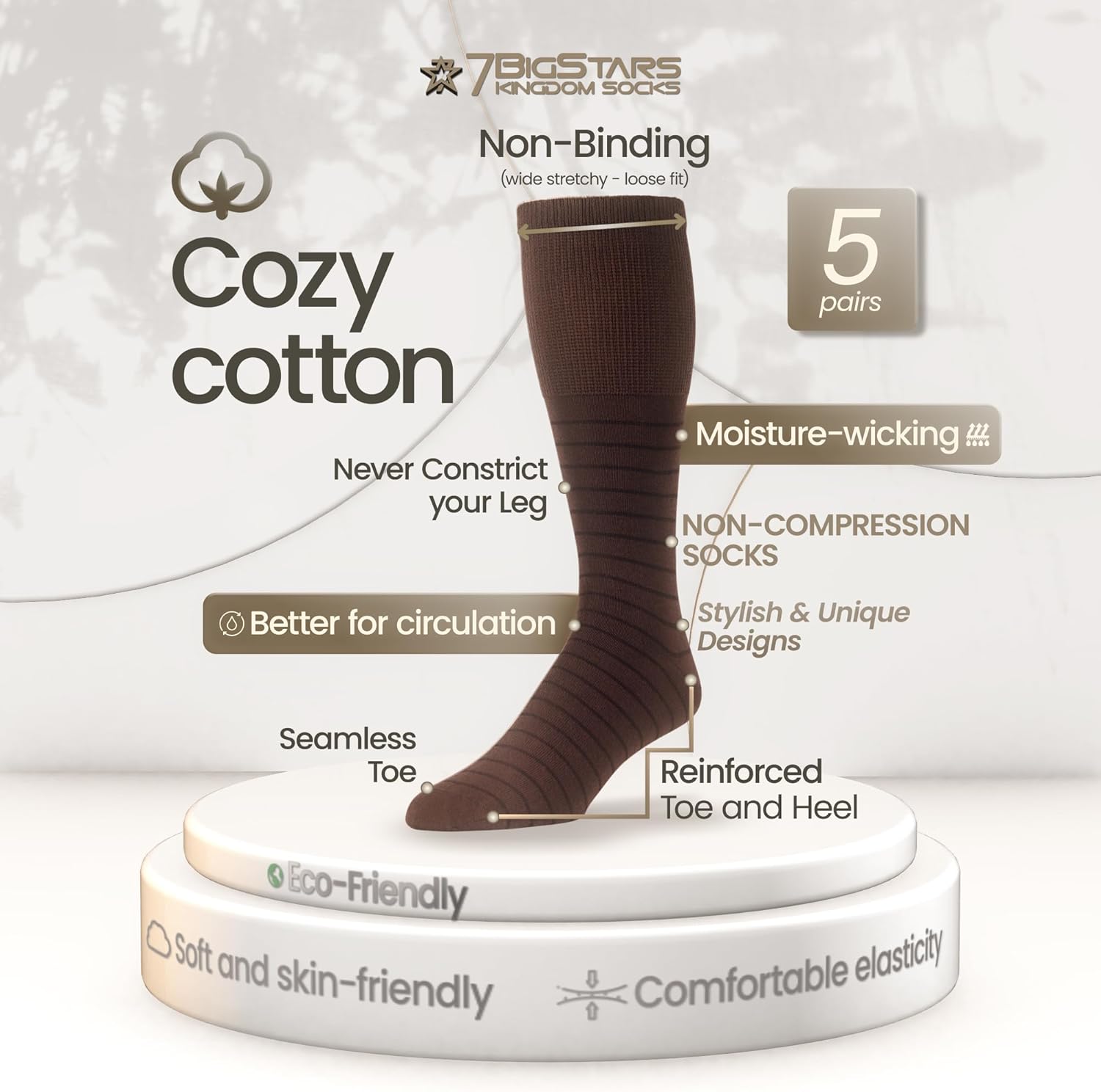 7BIGSTARS KINGDOM Men Diabetic Non-Binding Fashion Cotton Socks-5 Pack Large/XL - Image 3