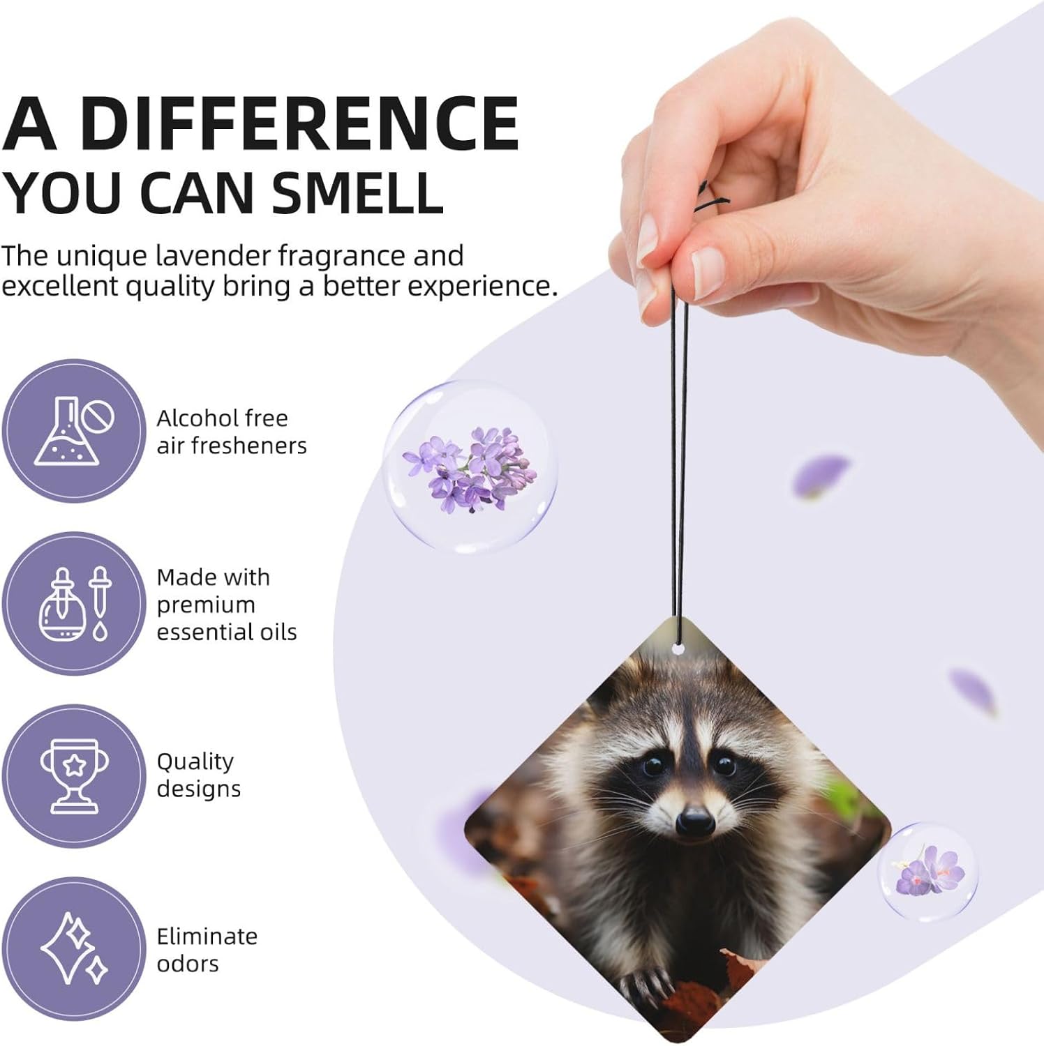 Car Air Freshener 24 PCS Cute Raccoon Hanging Car Air Fresheners Auto Interior Decor Card Freshener Strong Scented Card Lavender Cars Scents for Office Bedroom Close Drawer Square