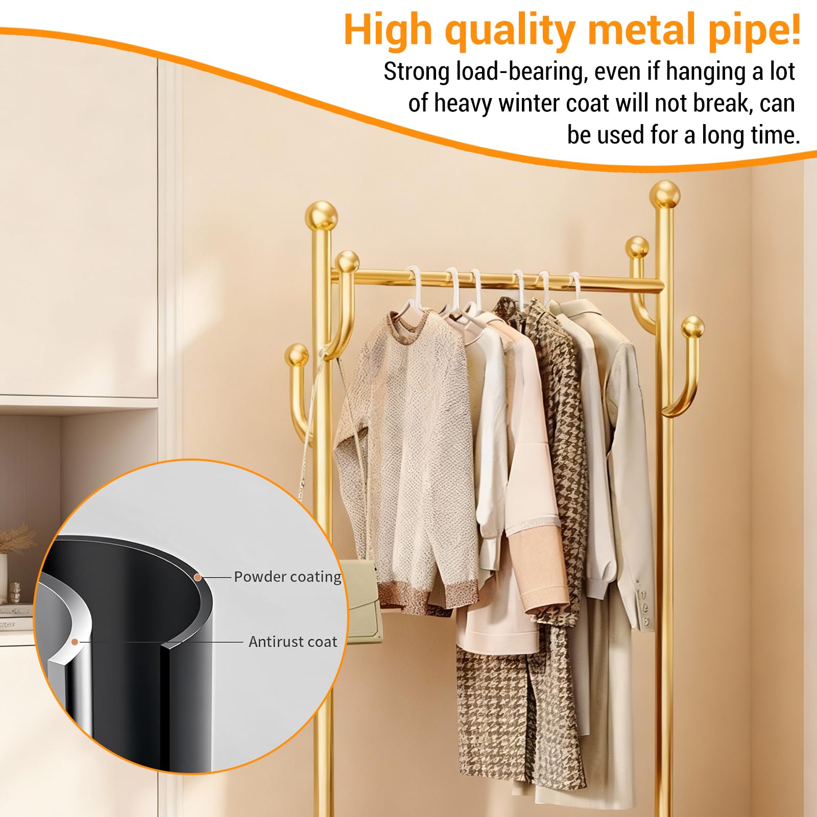Garvee Perchero Rodante de Metal Portátil con Ruedas y Cesta de Almacenamiento - Soporte Resistente de 80 cm para Ropa - Perfecto para Dormitorio, Lavandería y Sala, 80an. x 175al. Dorado