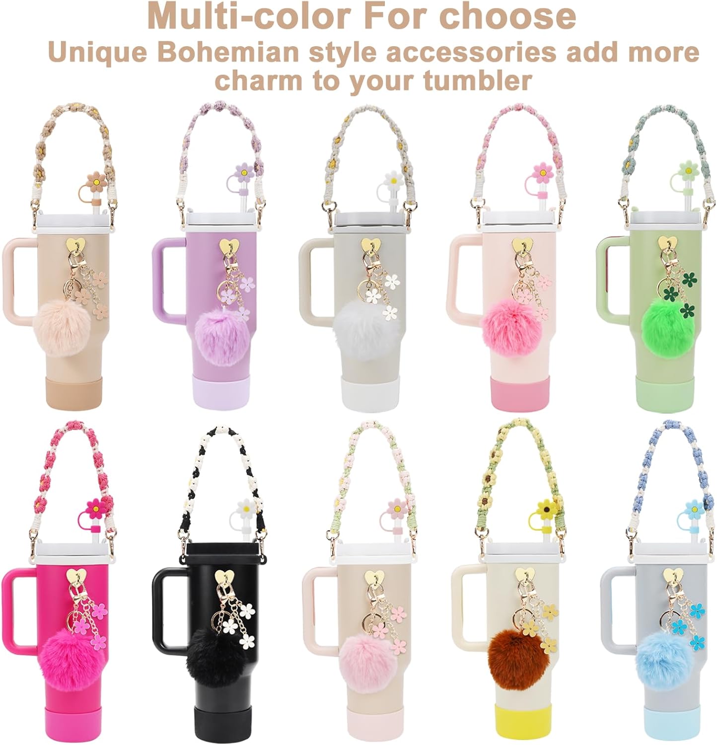 Stanley Cup Accessories Set Including Water Bottle Handle Strap, Siliocne Stanley Cup Boot, Siliocne Straw Cover, Stanley Charms for Stanleys Cup 40oz & 30oz Tumbler - Image 6