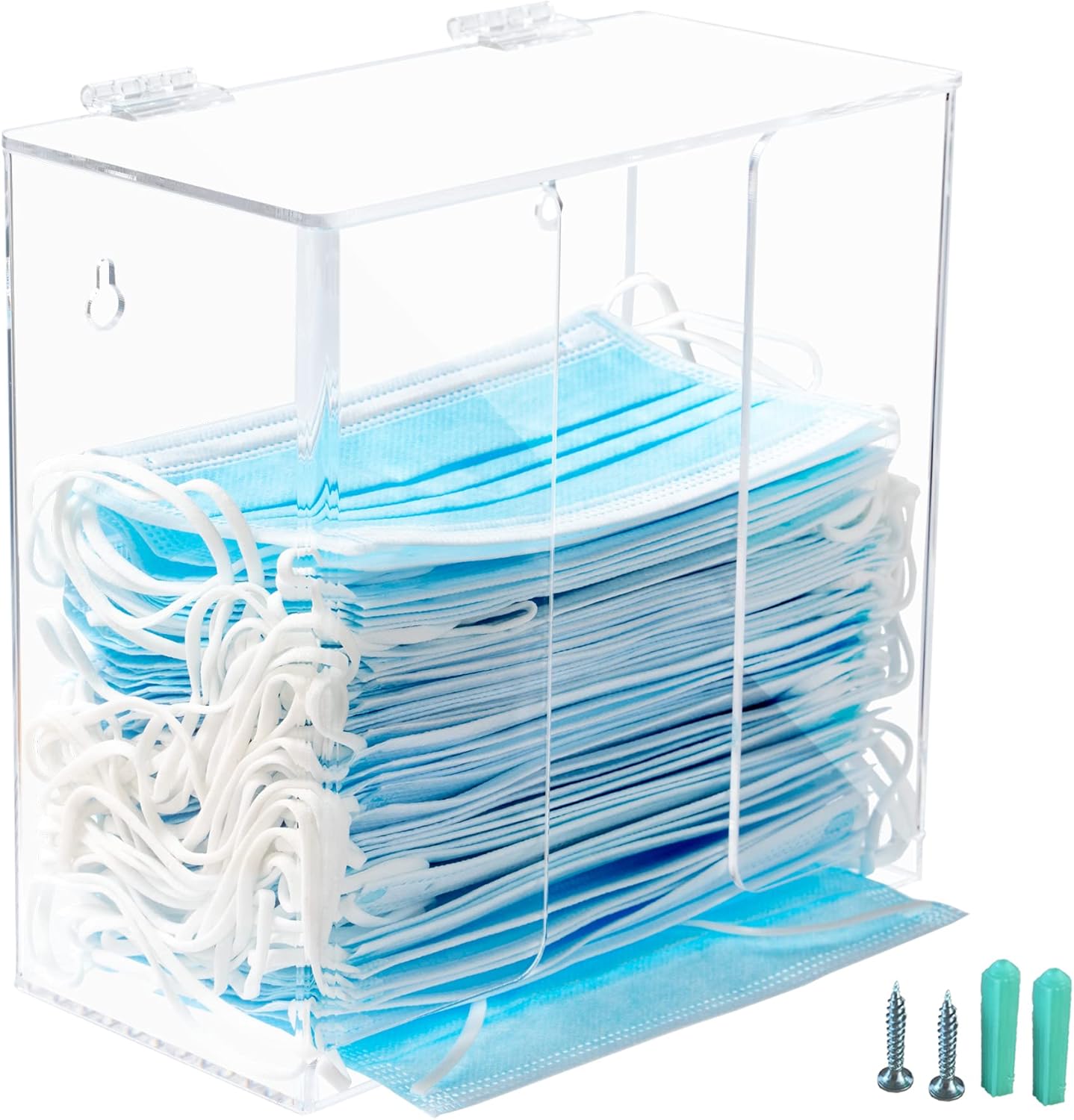 SEANADO Face Mask Dispenser Box Acrylic Glove Holder Hygiene Station with Lid for Disposable Emesis Bag, Shoe Cover and Hairnet，Wall Mount Holes or Tabletop Holder