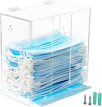 SEANADO Face Mask Dispenser Box Acrylic Glove Holder Hygiene Station with Lid for Disposable Emesis Bag, Shoe Cover and Hairnet,Wall Mount Holes or Tabletop Holder