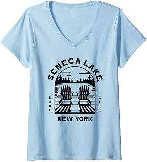 Womens Seneca Lake New York Outdoors Vintage V-Neck T-Shirt