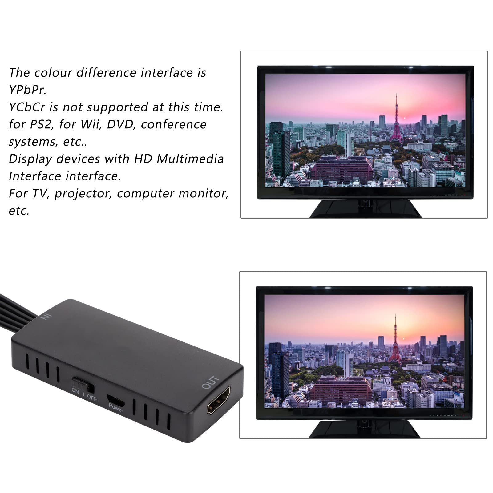 Convertidor de Componente a HDMI, Adaptador de Interfaz Multimedia YPbPr a HD, Convertidor AV 1080P, Compatible con Dispositivos Fuente YPbPr para HDTV, Monitor, Proyector, Etc.