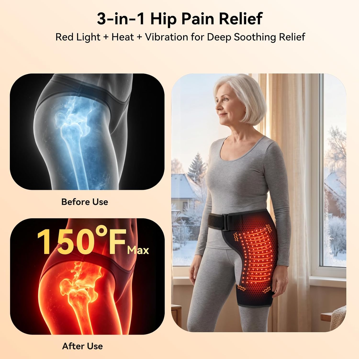 Yabuu Cordless Heated Massage Pad for Hip,Sciatica Pain Relief,Biut-in 5000mAh Battery with 3-Speed Temperature Control,Soothing Vibration,Electric Heating Pad for Lower Back,Thigh,Hips,Ideal Gift