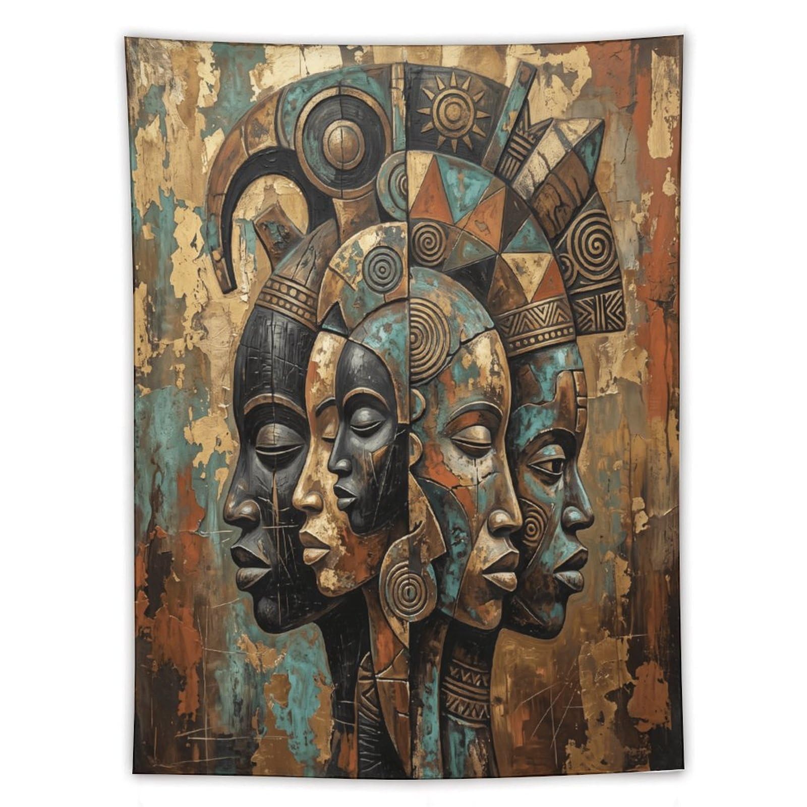 W7C8U2X3 African Mask Portraits Wall Tapestry, Cubist Portrait Art
