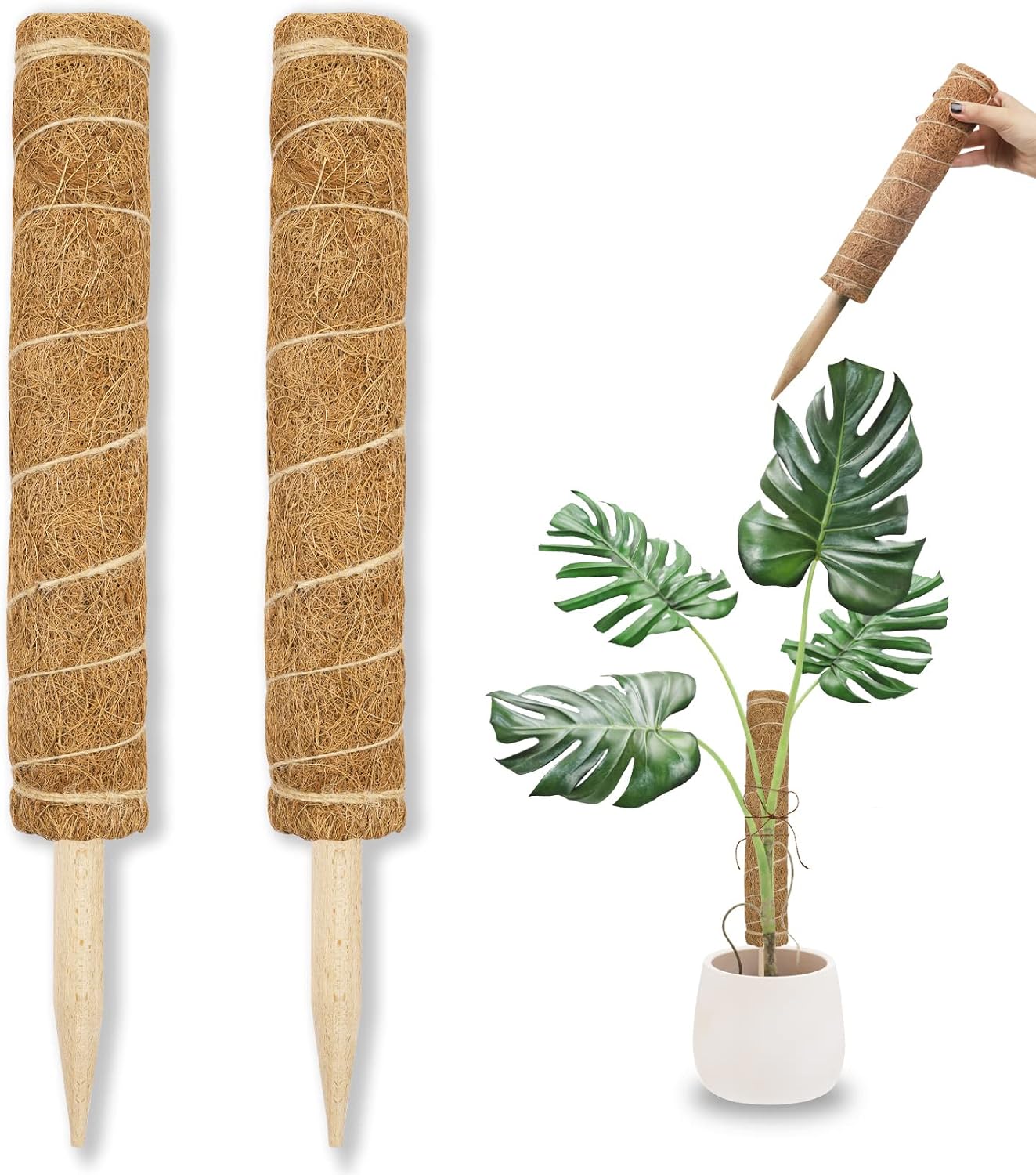 Tingyuan Moss Pole 17.7 inch Coir Totem Pole Stick Plant Support for Monstera and Climbing Plants (2 Pack)