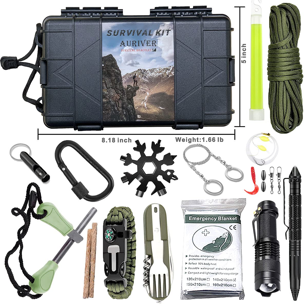 Kit de Supervivencia 15 en 1, Multifuncional Bolsa de Supervivencia de Emergencia para Viajar Caminar Acampar al Aire