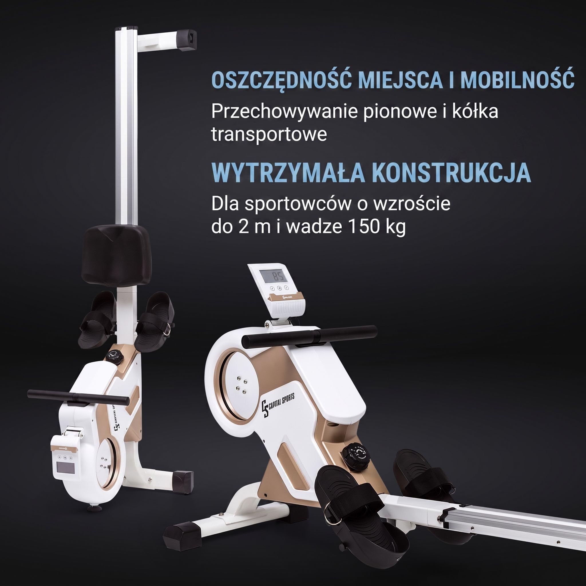 Capital Sports Rudergerät für Zuhause, Kompakter Rowshaper, Rudergerät Klappbar mit 8 Stufen, LCD-Monitor, Bodenrollen, Row Shaper mit Magnetwiderstand, Cardio-Rudergeräte, Fitnessgeräte für Zuhause