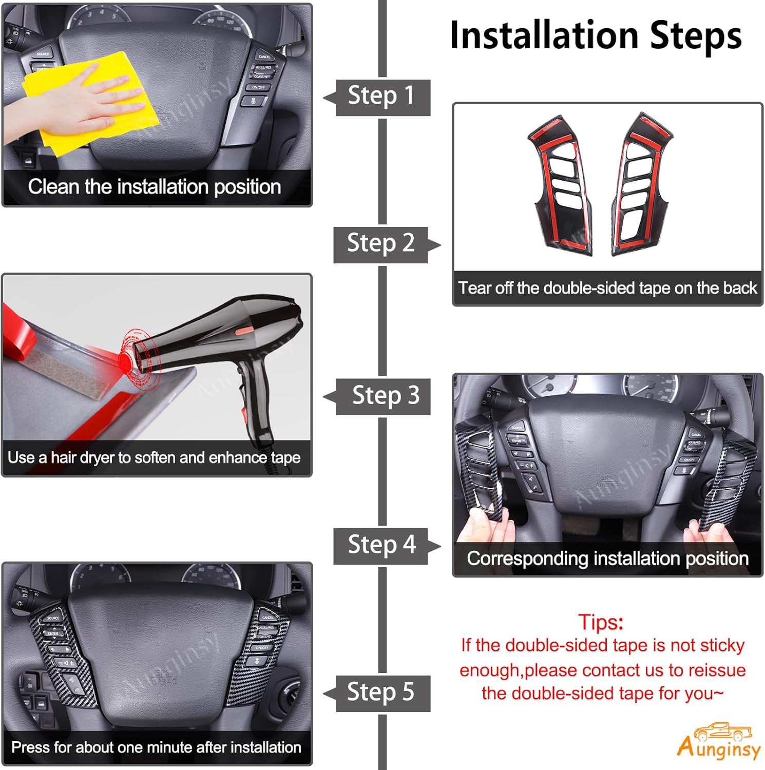AunginsyTrim Cover Compatible with Nisan Frontier 2022-2024 Center Console Steering Wheel Button Panel Moulding Protection Frame Cover Decorative Sticker ABS Accessories