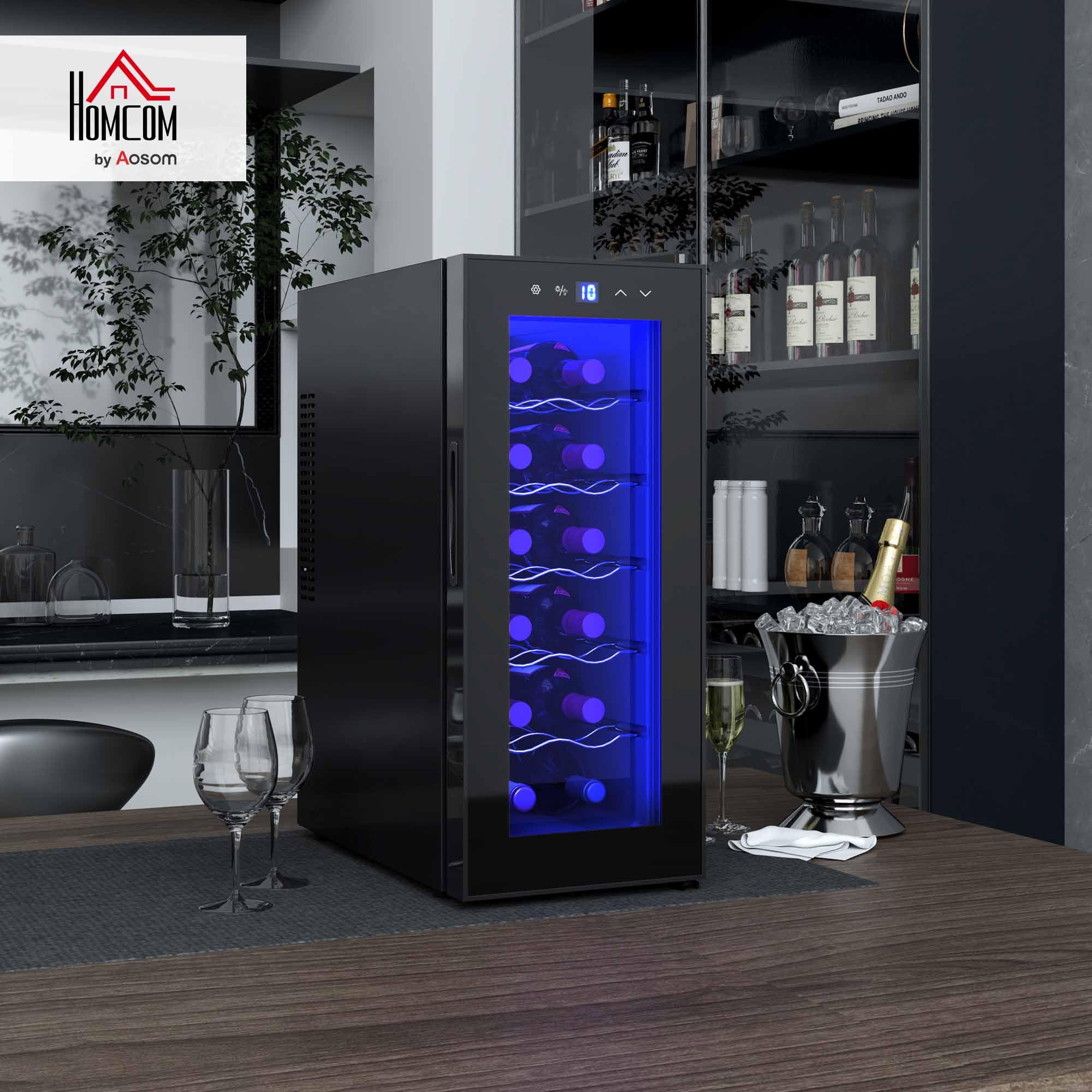 HOMCOM Vinoteca 12 Botellas, Nevera para Vinos con Doble Refrigeración Termoeléctrica, Temperatura Ajustable 8-18℃, Silencioso 37db, Puerta de Vidrio, Anti-UV, Pantalla LED, Luz Interior, Negro — view 2