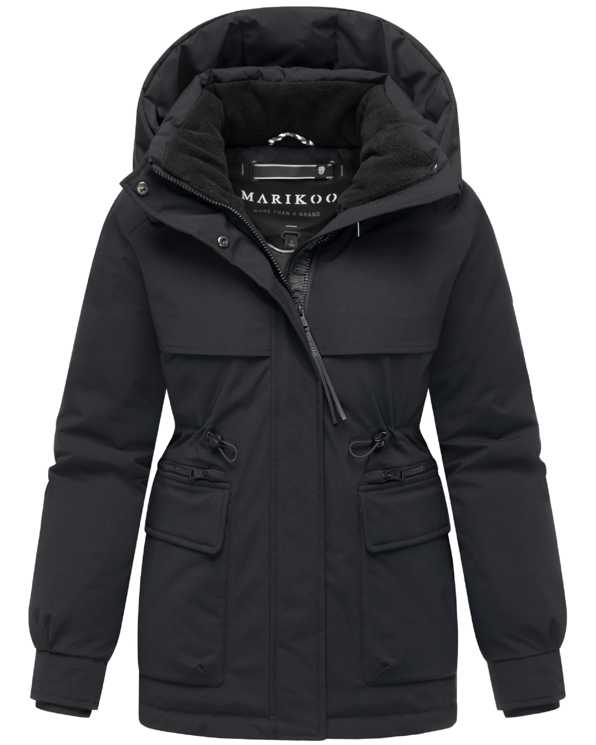 MARIKOO Cappotto lungo da donna caldo invernale con cappuccio rimovibile, bottoni magnetici e cordino in vita Shigaraa XVI S-3XL