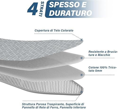 STANEW Table a Repasser 120 x 45 cm,Planche a Repasser Pliable,pour Centrale Vapeur,Système Anti-Fermeture,Hauteur Réglable,avec Housse en 100% Coton,Support de Fer Intégré, Pieds Antidérapants(Gris) - 5